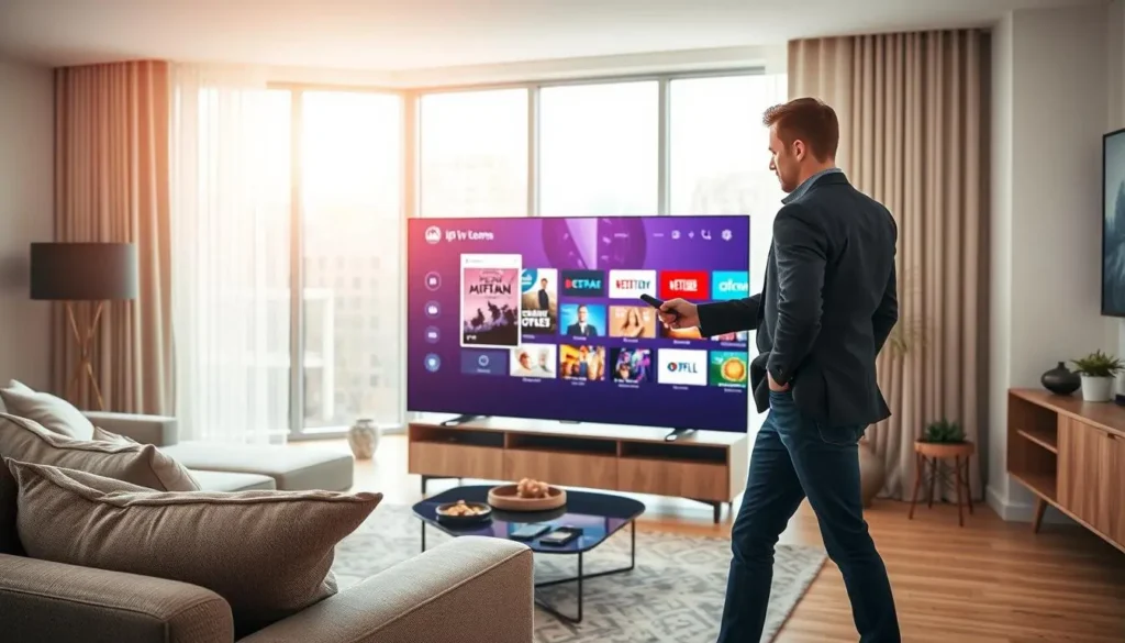 IPTV auf Smart TV einrichten im Wohnzimmer mit Fernbedienung
